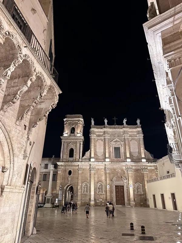Brindisi cathedral lit up at night
