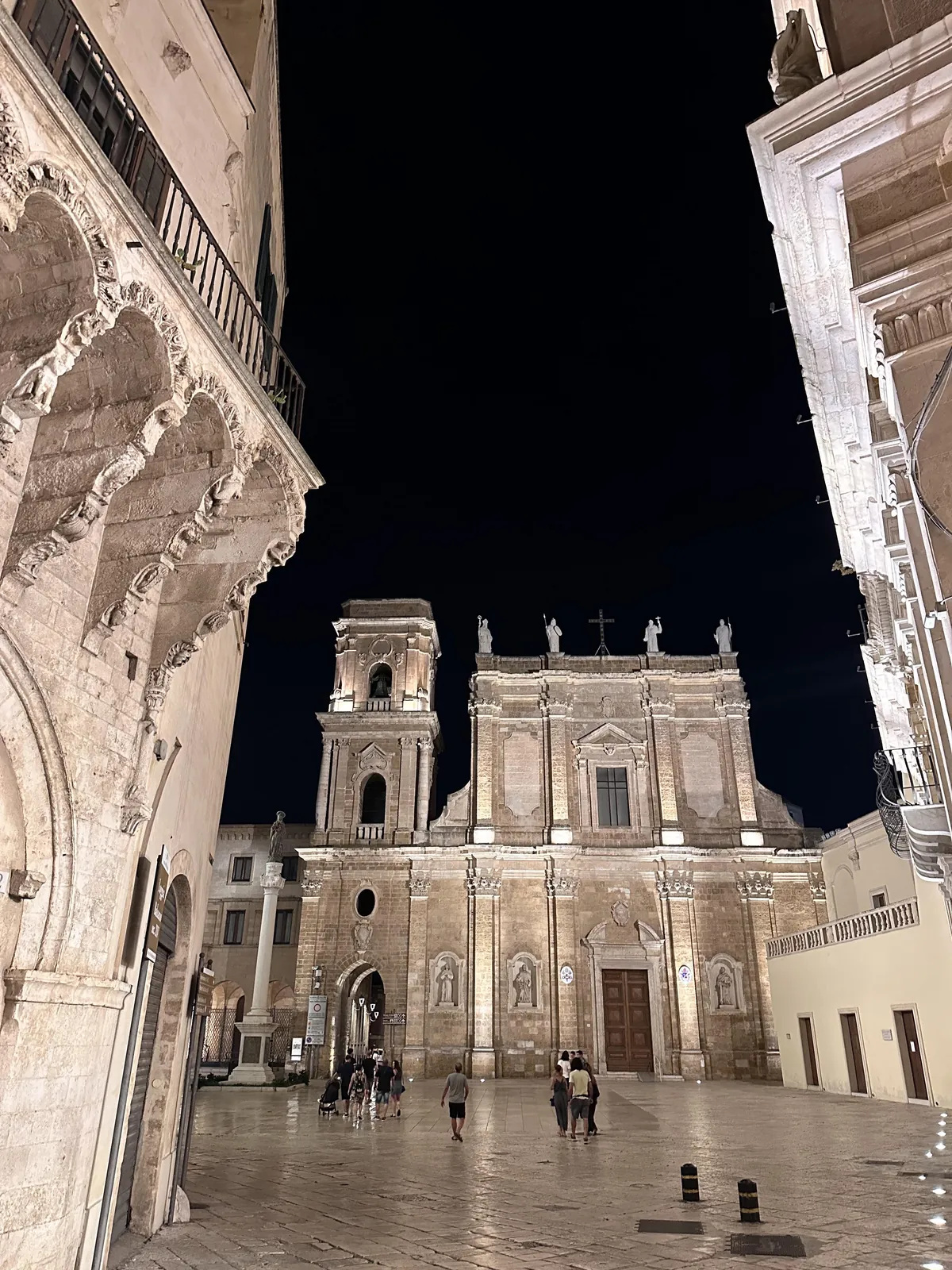 Brindisi cathedral lit up at night