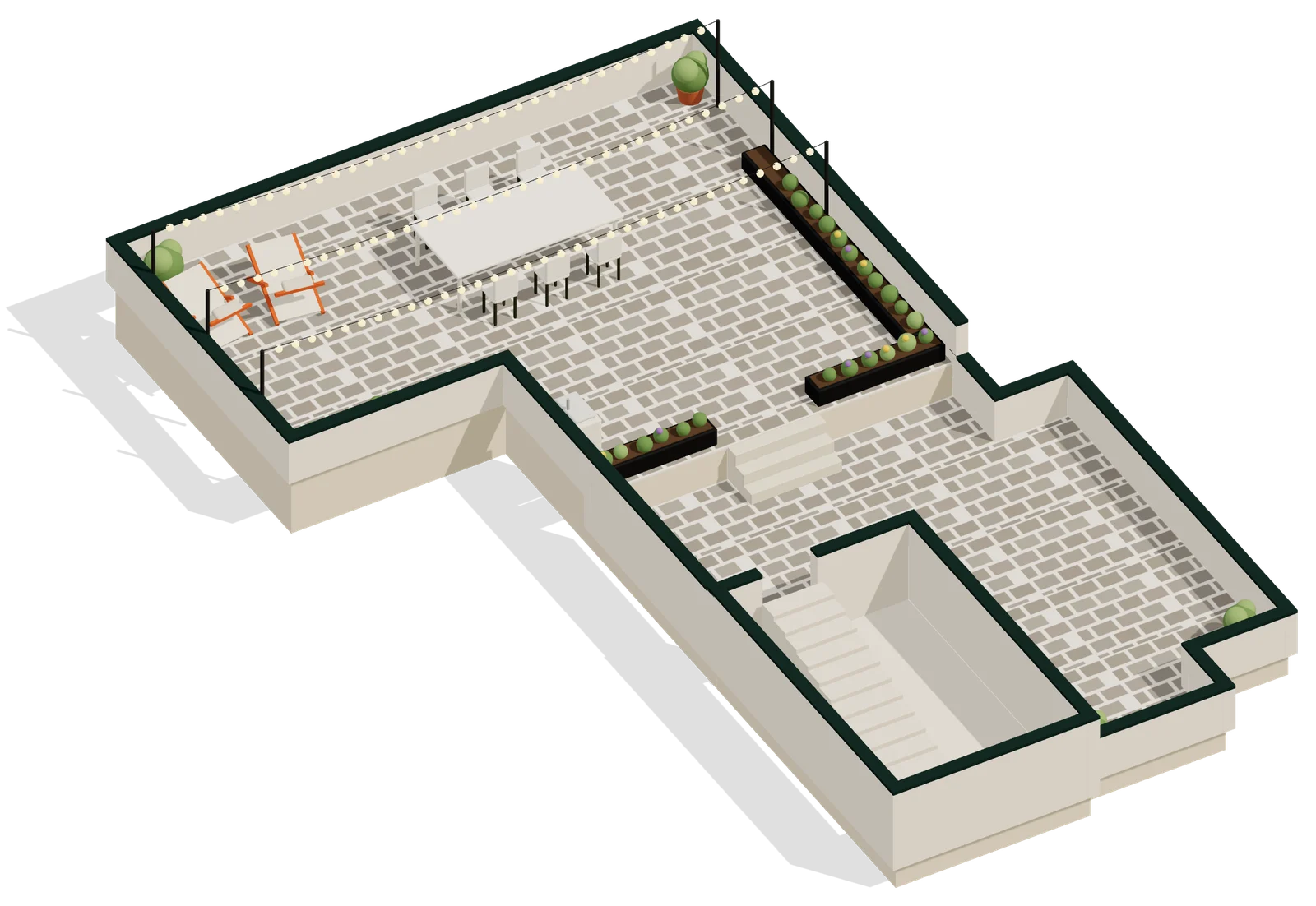 3D view of the private rooftop terraces of BDS House in Brindisi old town